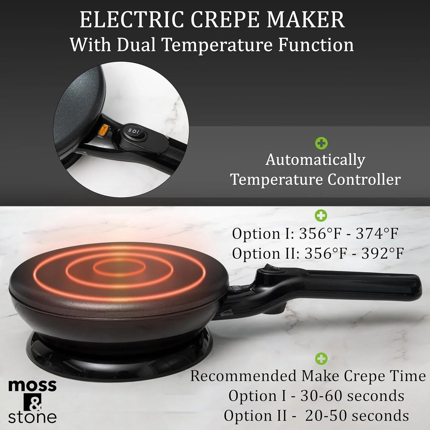 8" Cordless Electric Crepe Maker with Auto Power Off