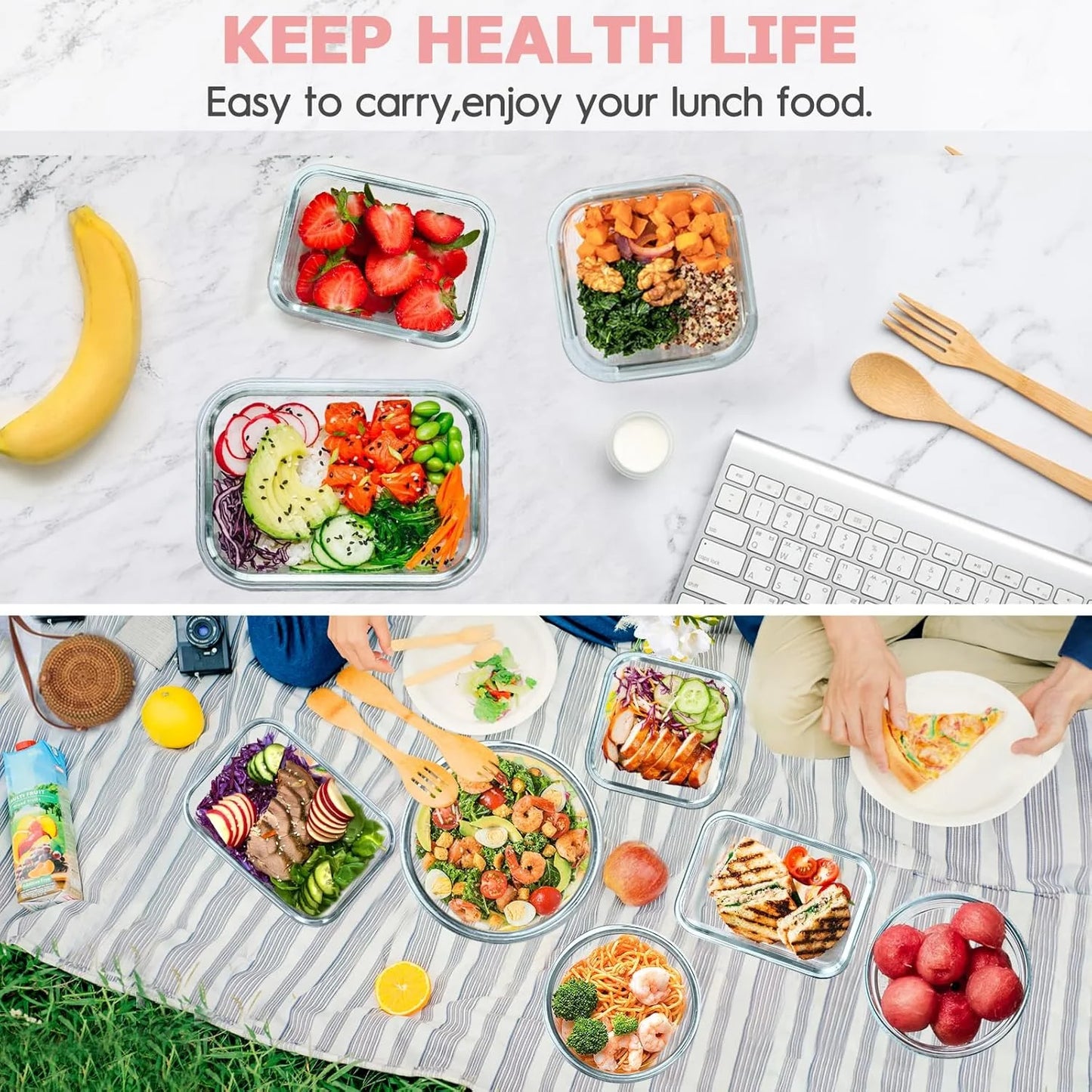 Elevate Your Kitchen with the 34-Piece Pink Glass Food Storage Container Set - Airtight & Versatile Meal Prep Solutions!