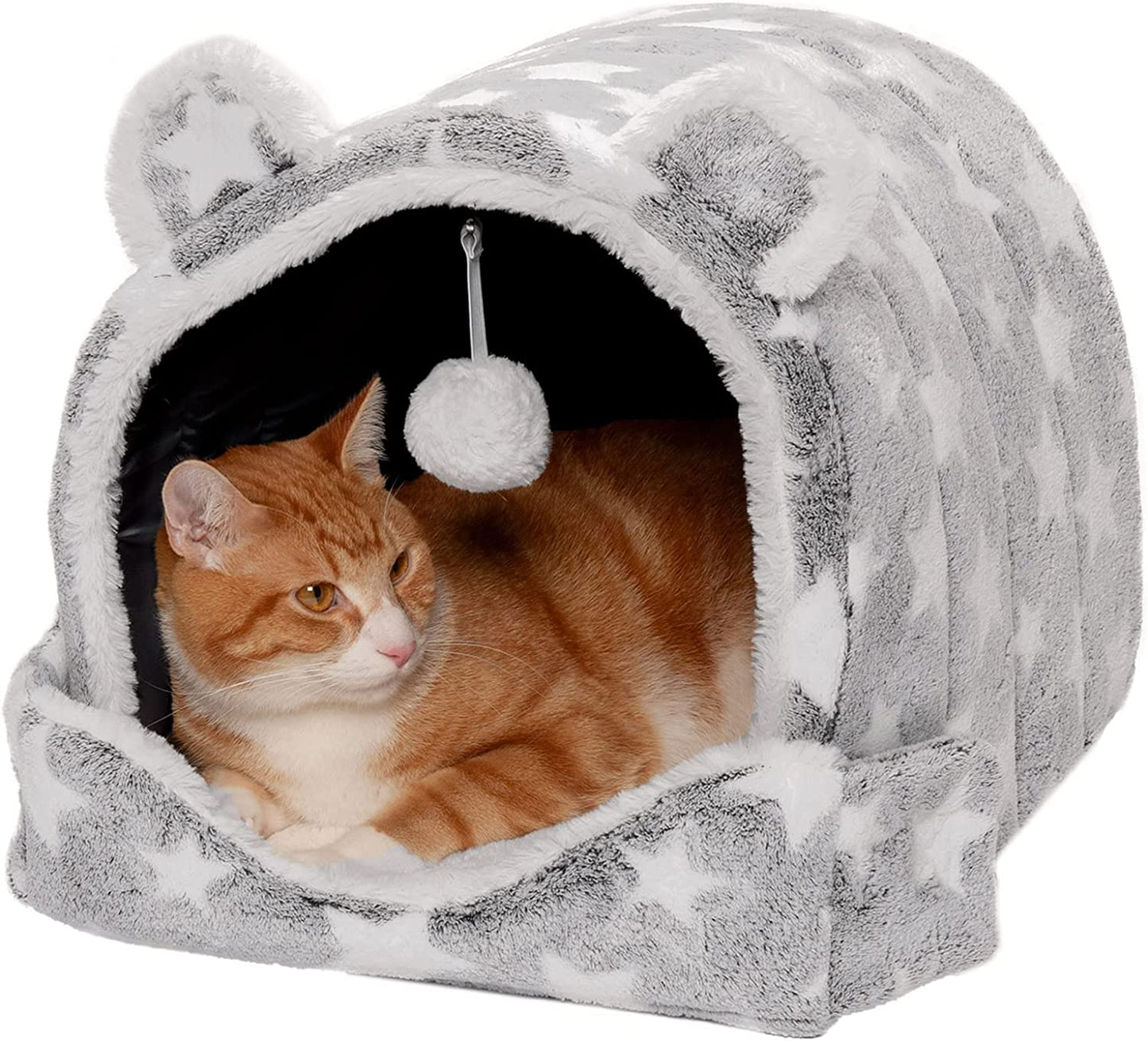 Cozy Cave Cat Bed & Snuggle Hideout for Small Dogs - Washable, Foldable, and Includes Plush Toy - Perfect for Indoor Comfort!