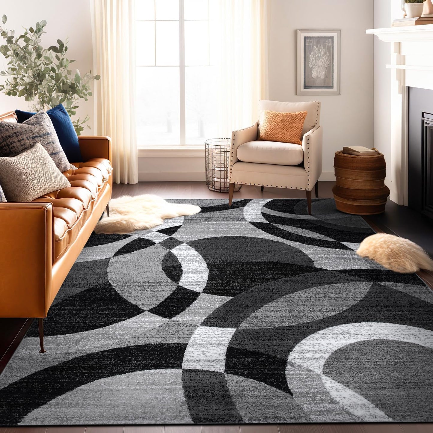 Transform Your Space with the Contemporary Modern Circles Area Rug - Stylish 6'6" x 9' Gray Design Perfect for Any Room