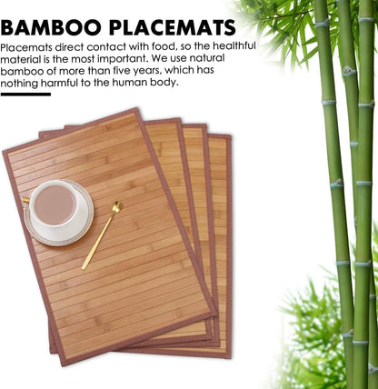 Elevate Your Dining Experience with Our Elegant Set of 4 Bamboo Placemats - Heat Resistant & Non-Slip for Any Occasion