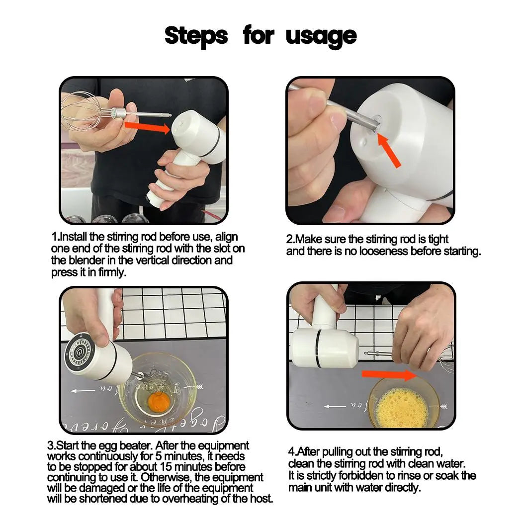 Cordless Electric Hand Whisk - USB Rechargeable Multi-Functional Mixer for Seamless Baking and Mixing