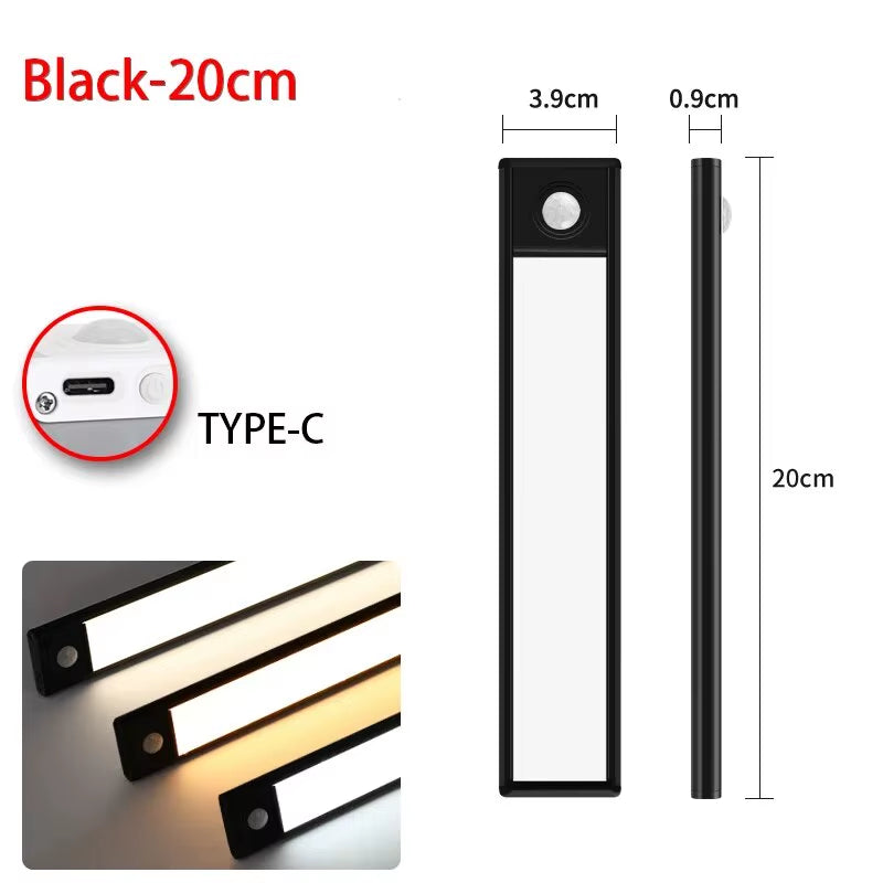 Wireless LED Motion Sensor Night Light - USB Rechargeable Under Cabinet Lighting for Kitchen, Bedroom, and Wardrobe