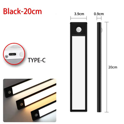 Wireless LED Motion Sensor Night Light - USB Rechargeable Under Cabinet Lighting for Kitchen, Bedroom, and Wardrobe