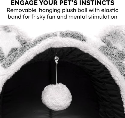 Cozy Cave Cat Bed & Snuggle Hideout for Small Dogs - Washable, Foldable, and Includes Plush Toy - Perfect for Indoor Comfort!