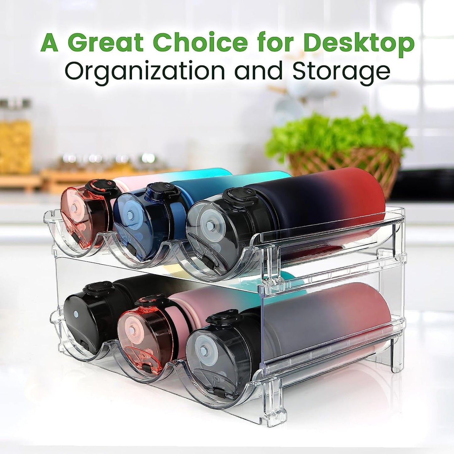 Ultimate Water Bottle Organizer Set - Stackable Storage Racks for Cabinets and Pantries - 2 Pack Clear Acrylic Holders