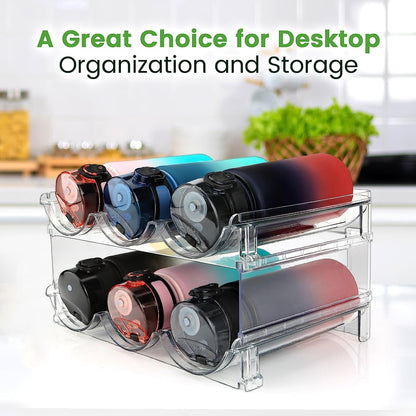 Ultimate Water Bottle Organizer Set - Stackable Storage Racks for Cabinets and Pantries - 2 Pack Clear Acrylic Holders