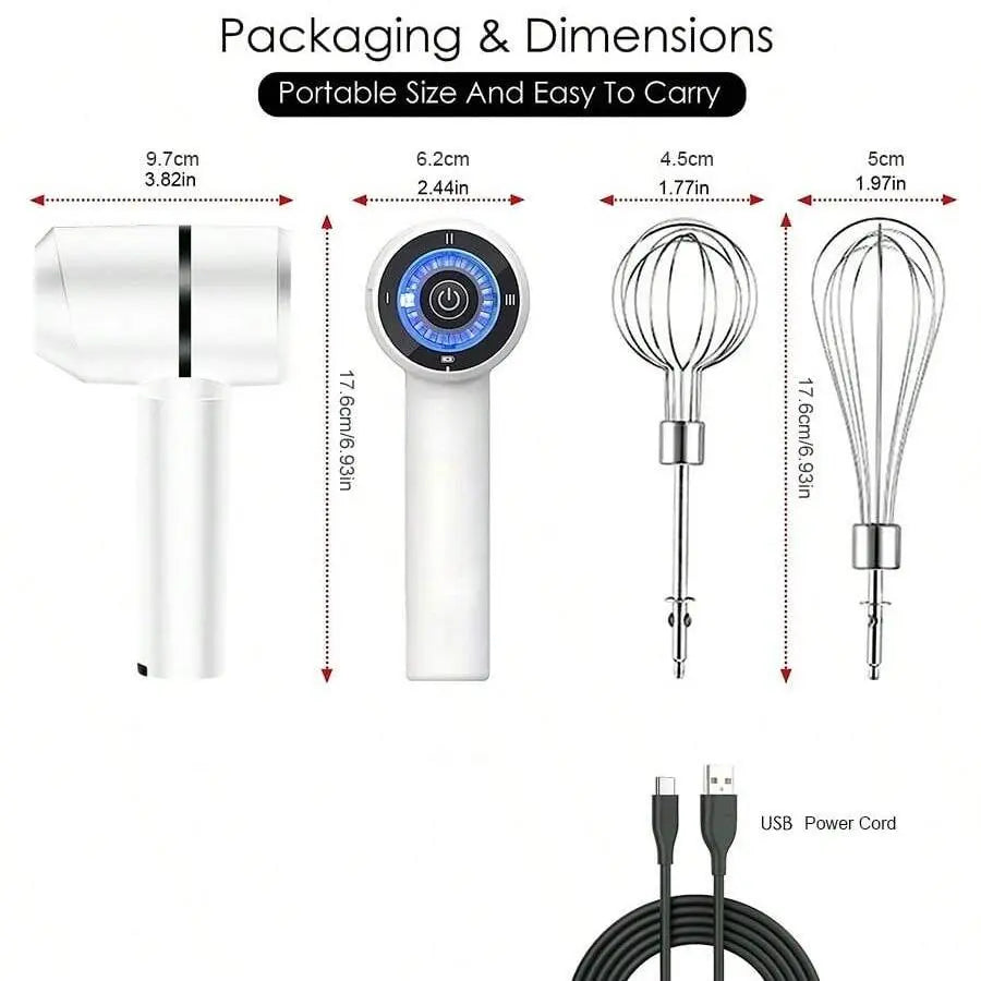 Cordless Electric Hand Whisk - USB Rechargeable Multi-Functional Mixer for Seamless Baking and Mixing