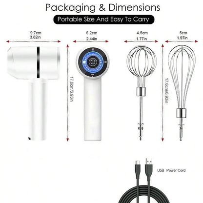 Cordless Electric Hand Whisk - USB Rechargeable Multi-Functional Mixer for Seamless Baking and Mixing