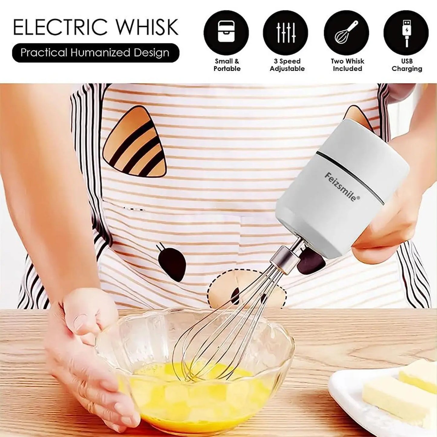 Cordless Electric Hand Whisk - USB Rechargeable Multi-Functional Mixer for Seamless Baking and Mixing