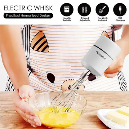 Cordless Electric Hand Whisk - USB Rechargeable Multi-Functional Mixer for Seamless Baking and Mixing