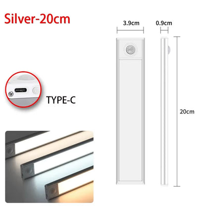Wireless LED Motion Sensor Night Light - USB Rechargeable Under Cabinet Lighting for Kitchen, Bedroom, and Wardrobe