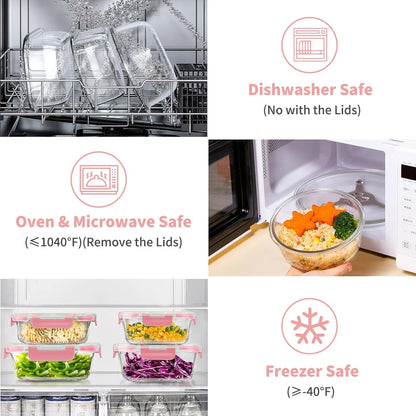 Elevate Your Kitchen with the 34-Piece Pink Glass Food Storage Container Set - Airtight & Versatile Meal Prep Solutions!