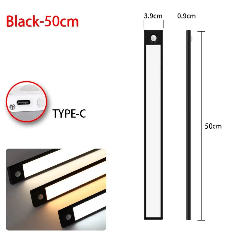 Wireless LED Motion Sensor Night Light - USB Rechargeable Under Cabinet Lighting for Kitchen, Bedroom, and Wardrobe