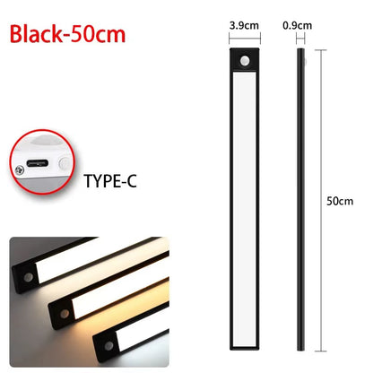 Wireless LED Motion Sensor Night Light - USB Rechargeable Under Cabinet Lighting for Kitchen, Bedroom, and Wardrobe