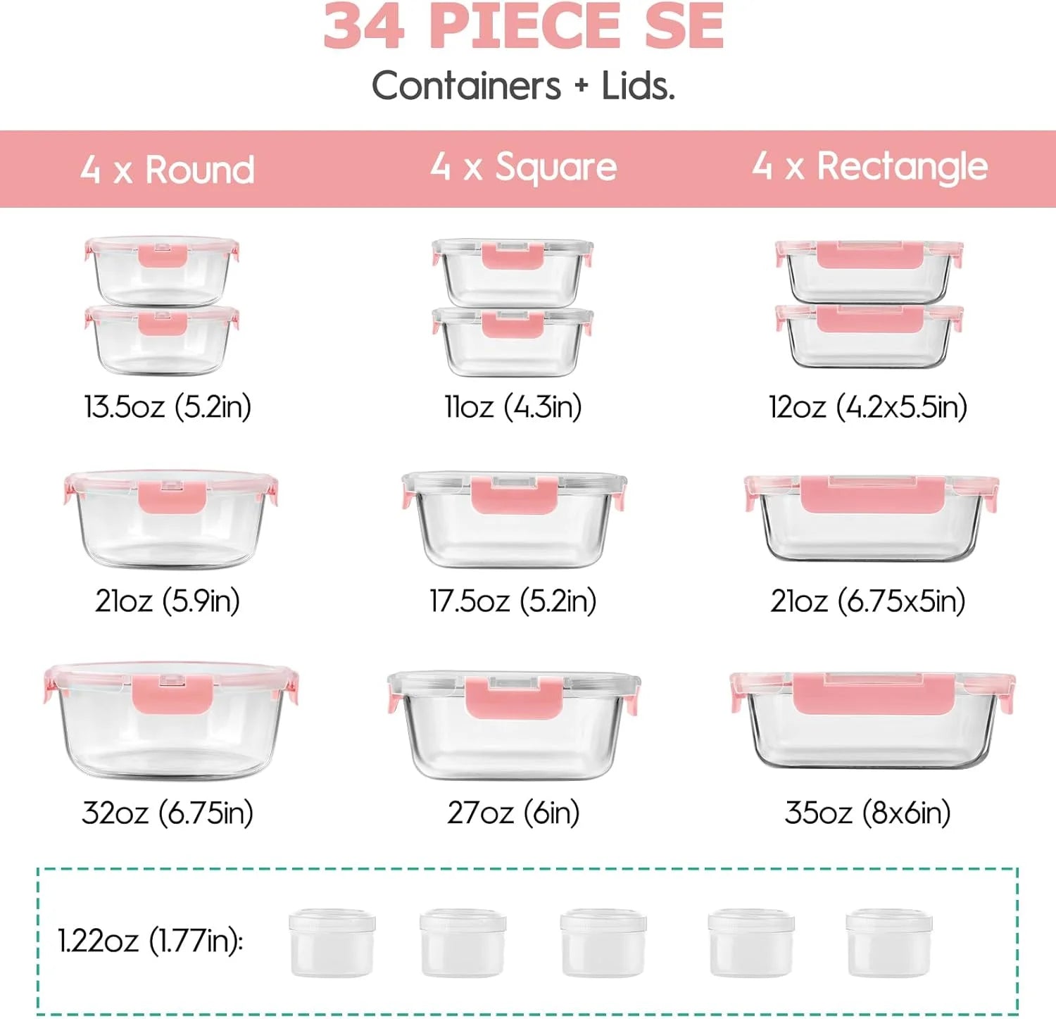 Elevate Your Kitchen with the 34-Piece Pink Glass Food Storage Container Set - Airtight & Versatile Meal Prep Solutions!