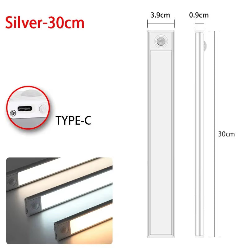 Wireless LED Motion Sensor Night Light - USB Rechargeable Under Cabinet Lighting for Kitchen, Bedroom, and Wardrobe