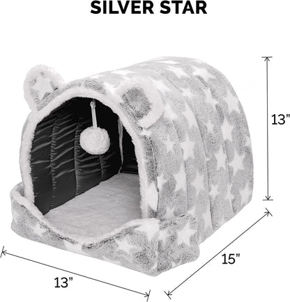 Cozy Cave Cat Bed & Snuggle Hideout for Small Dogs - Washable, Foldable, and Includes Plush Toy - Perfect for Indoor Comfort!