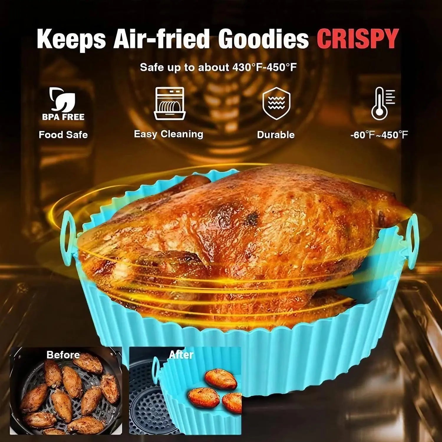 Elevate Your Cooking with Our Reusable Round Silicone Air Fryer Liners - Set of 2 for Effortless Meals and Easy Cleanup!