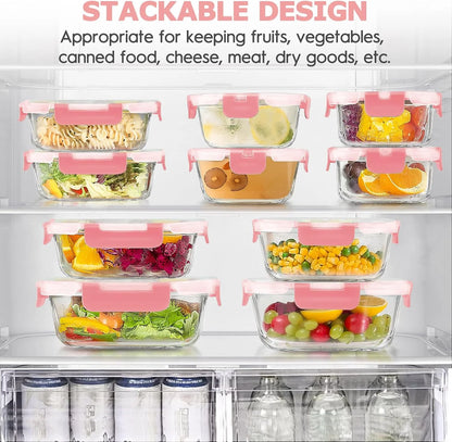 Elevate Your Kitchen with the 34-Piece Pink Glass Food Storage Container Set - Airtight & Versatile Meal Prep Solutions!