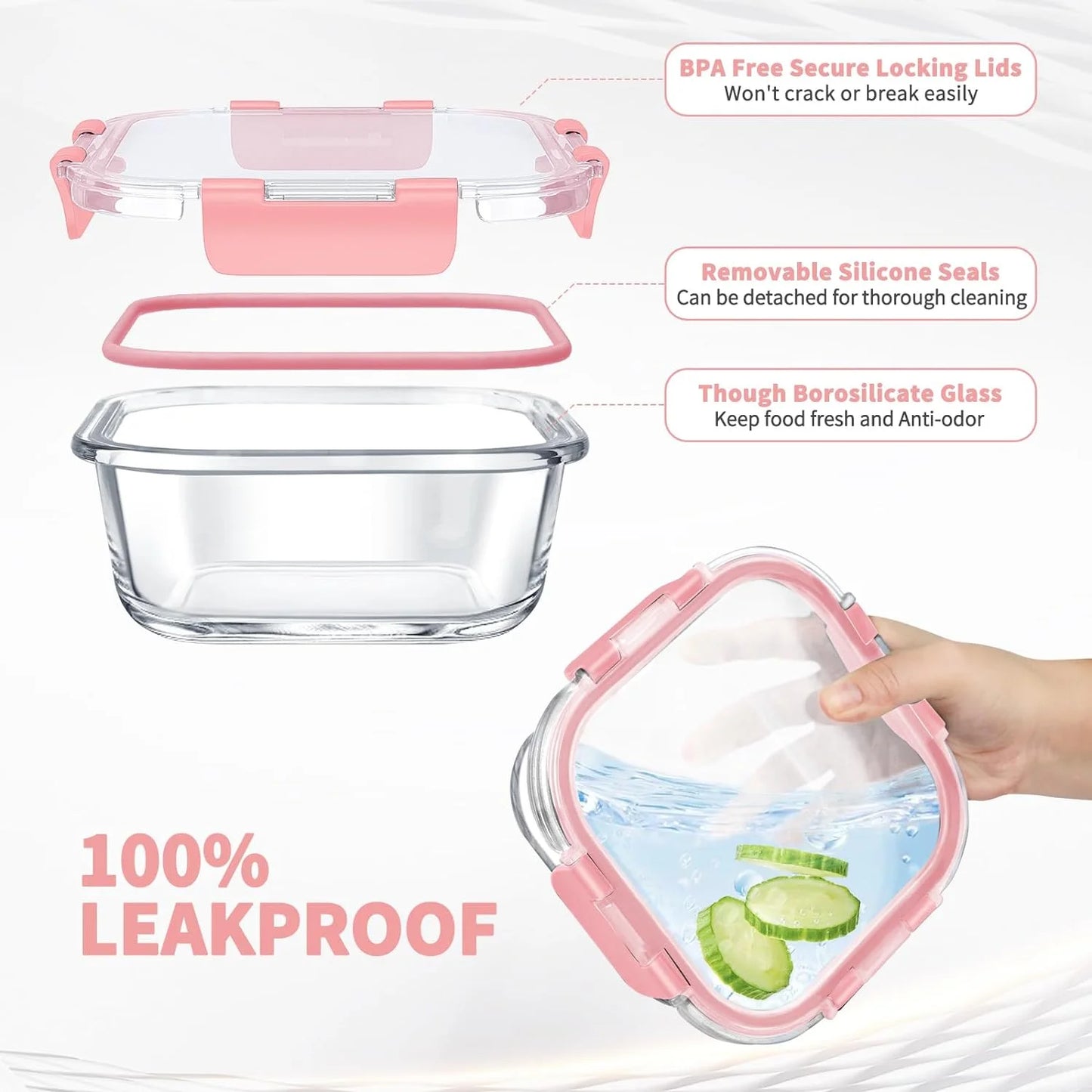 Elevate Your Kitchen with the 34-Piece Pink Glass Food Storage Container Set - Airtight & Versatile Meal Prep Solutions!