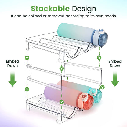 Ultimate Water Bottle Organizer Set - Stackable Storage Racks for Cabinets and Pantries - 2 Pack Clear Acrylic Holders