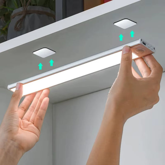 Wireless LED Motion Sensor Night Light - USB Rechargeable Under Cabinet Lighting for Kitchen, Bedroom, and Wardrobe
