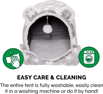Cozy Cave Cat Bed & Snuggle Hideout for Small Dogs - Washable, Foldable, and Includes Plush Toy - Perfect for Indoor Comfort!
