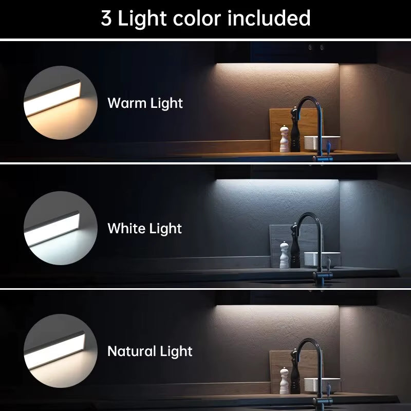 Wireless LED Motion Sensor Night Light - USB Rechargeable Under Cabinet Lighting for Kitchen, Bedroom, and Wardrobe