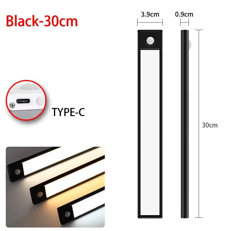 Wireless LED Motion Sensor Night Light - USB Rechargeable Under Cabinet Lighting for Kitchen, Bedroom, and Wardrobe