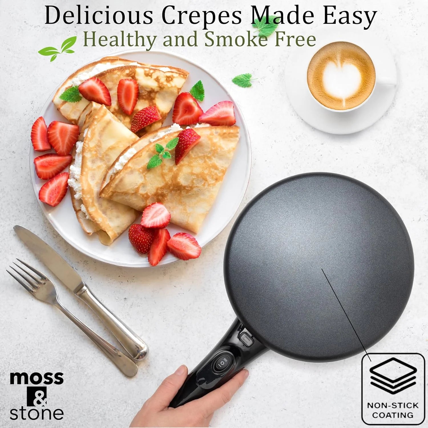 8" Cordless Electric Crepe Maker with Auto Power Off
