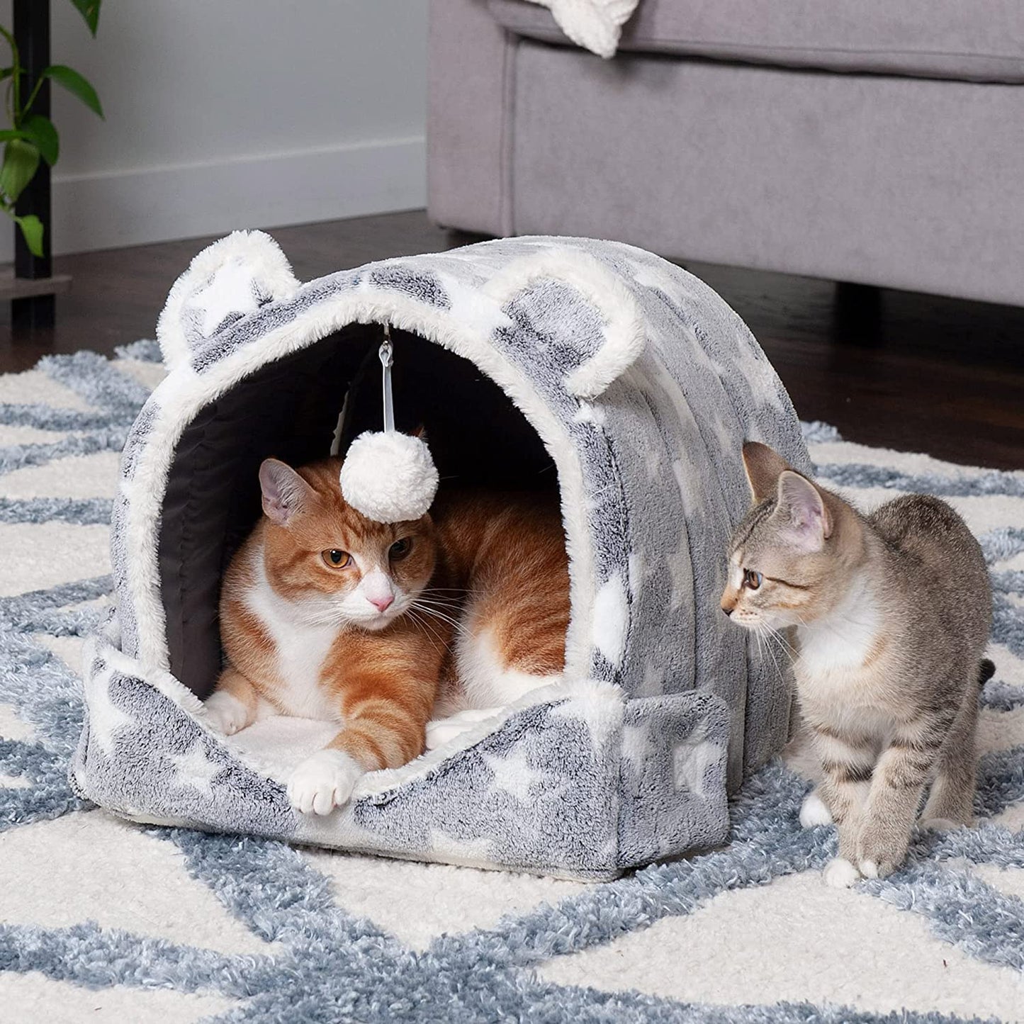 Cozy Cave Cat Bed & Snuggle Hideout for Small Dogs - Washable, Foldable, and Includes Plush Toy - Perfect for Indoor Comfort!