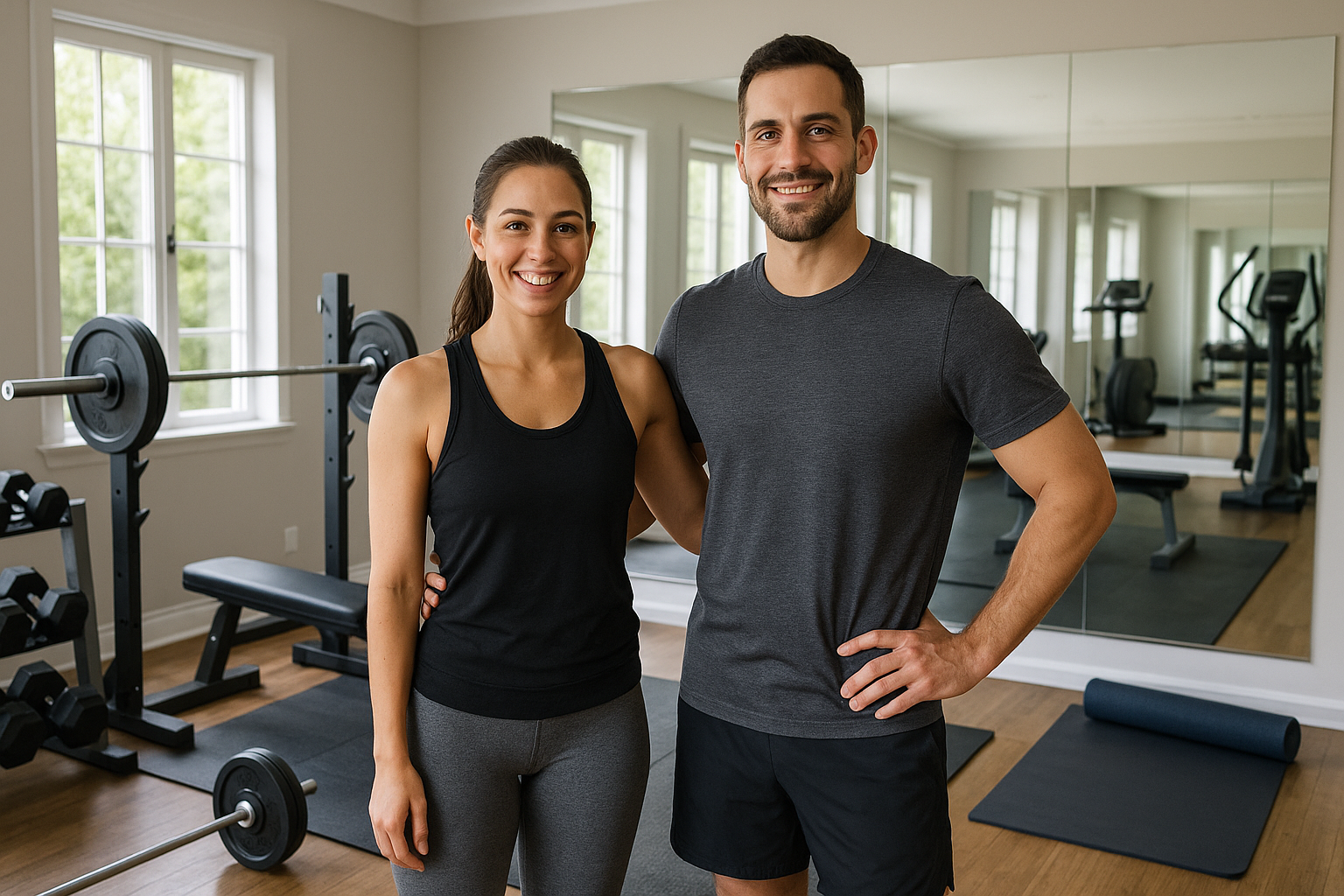photo realistic couple in their home gym